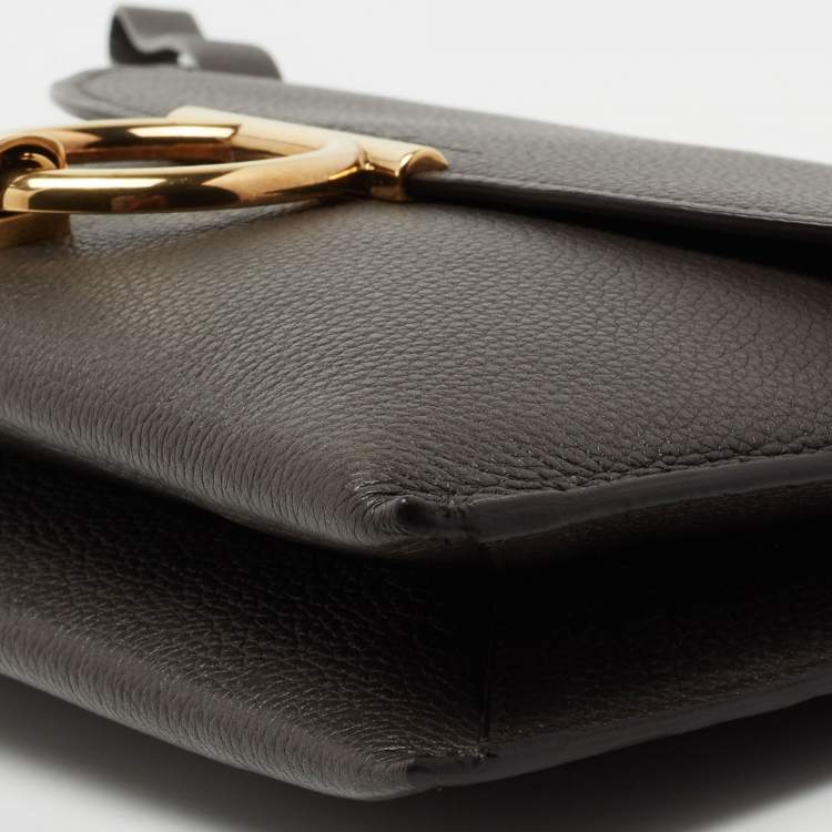 Pre Owned Salvatore Ferragamo Grey Leather Gancini Clutch