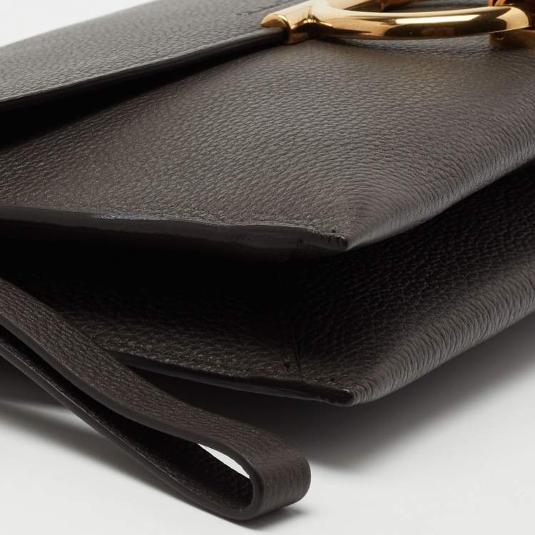 Pre Owned Salvatore Ferragamo Grey Leather Gancini Clutch