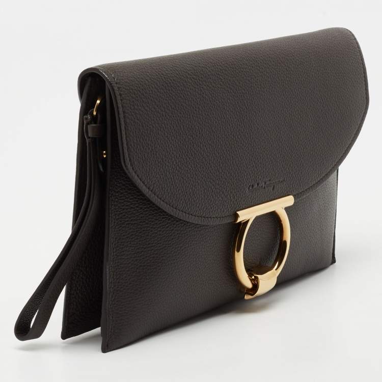 Pre Owned Salvatore Ferragamo Grey Leather Gancini Clutch