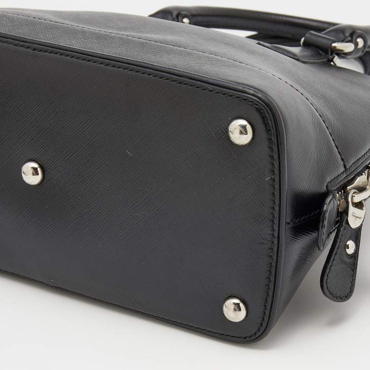 Pre Owned Salvatore Ferragamo Black Saffiano Leather Darina Satchel