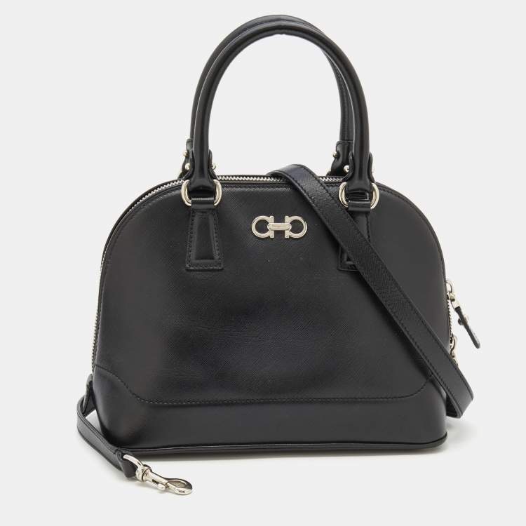 Pre Owned Salvatore Ferragamo Black Saffiano Leather Darina Satchel