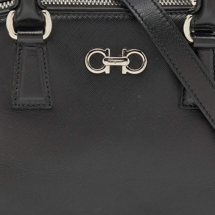 Pre Owned Salvatore Ferragamo Black Saffiano Leather Darina Satchel