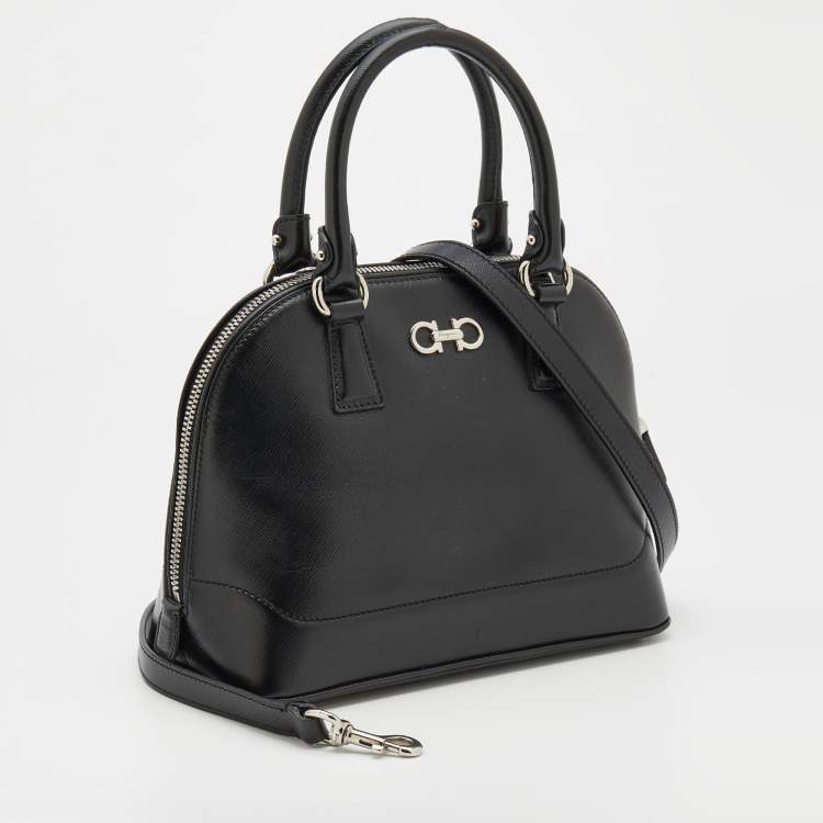 Pre Owned Salvatore Ferragamo Black Saffiano Leather Darina Satchel