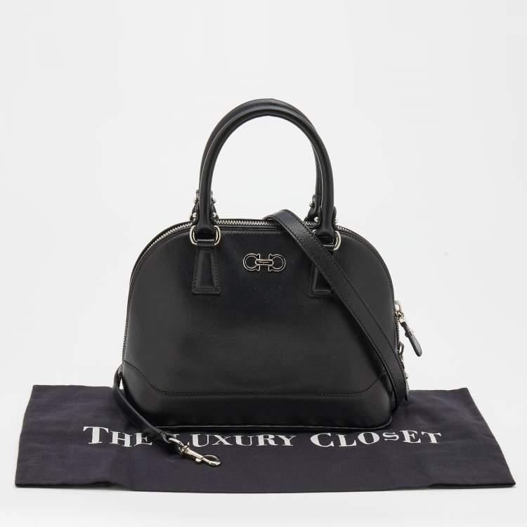 Pre Owned Salvatore Ferragamo Black Saffiano Leather Darina Satchel