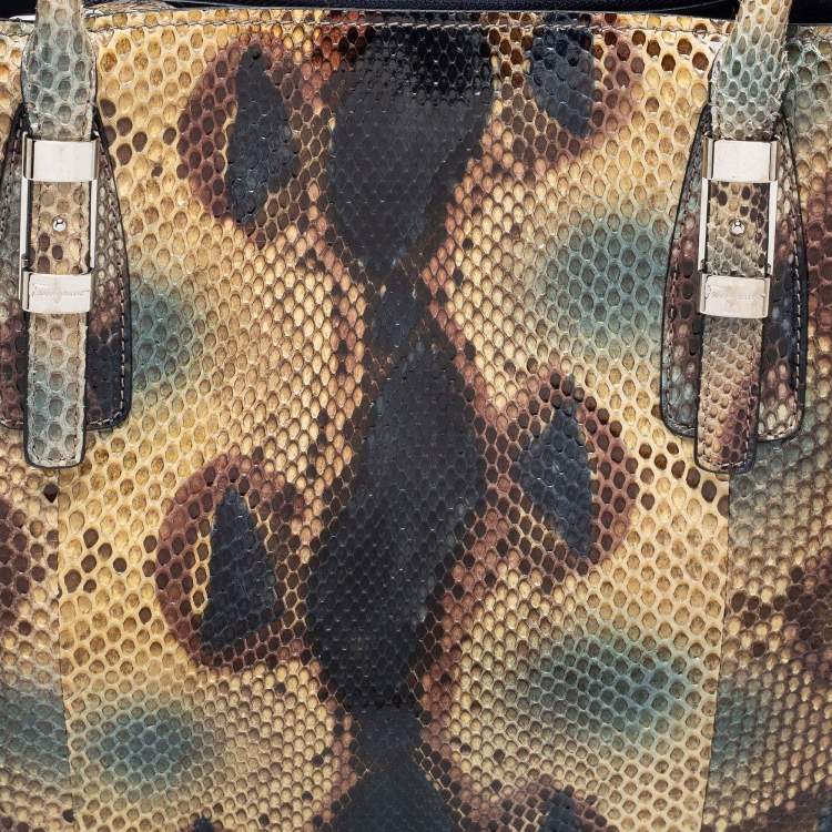 Pre Owned Salvatore Ferragamo Multicolor Snakeskin Double Zip Tote