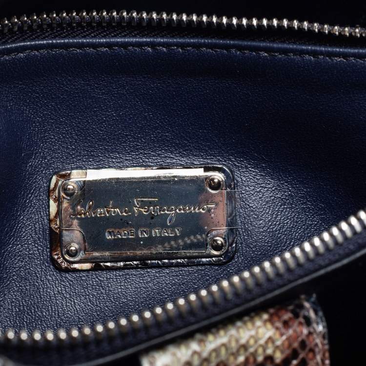 Pre Owned Salvatore Ferragamo Multicolor Snakeskin Double Zip Tote