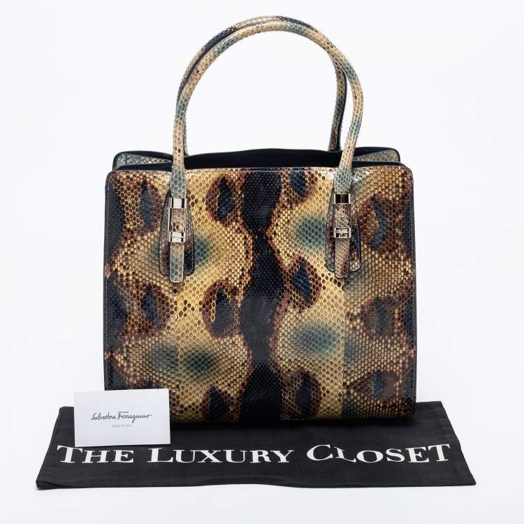 Pre Owned Salvatore Ferragamo Multicolor Snakeskin Double Zip Tote