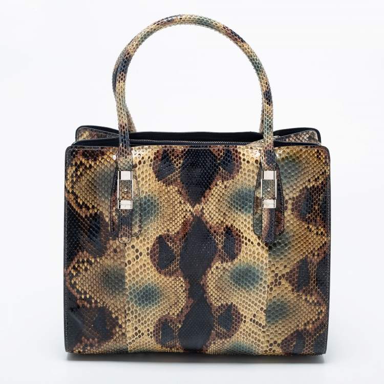 Pre Owned Salvatore Ferragamo Multicolor Snakeskin Double Zip Tote