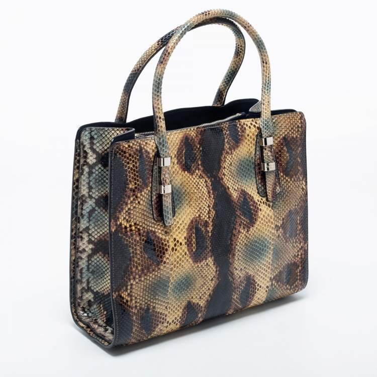 Pre Owned Salvatore Ferragamo Multicolor Snakeskin Double Zip Tote