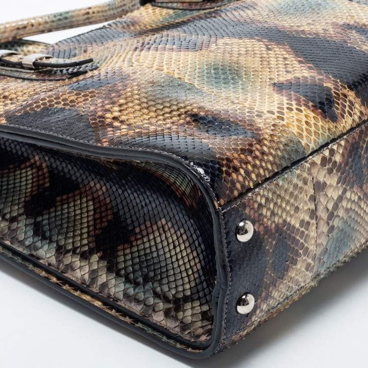 Pre Owned Salvatore Ferragamo Multicolor Snakeskin Double Zip Tote
