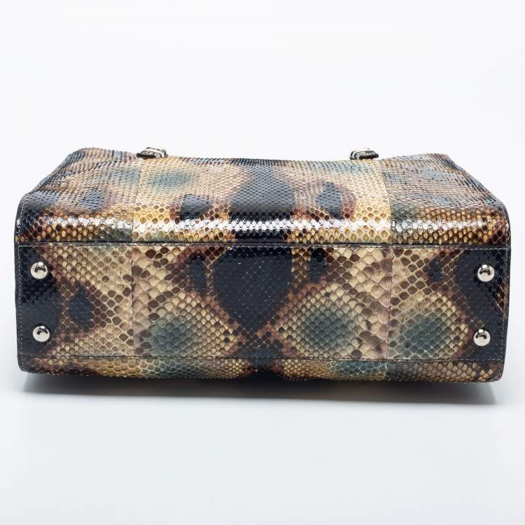 Pre Owned Salvatore Ferragamo Multicolor Snakeskin Double Zip Tote