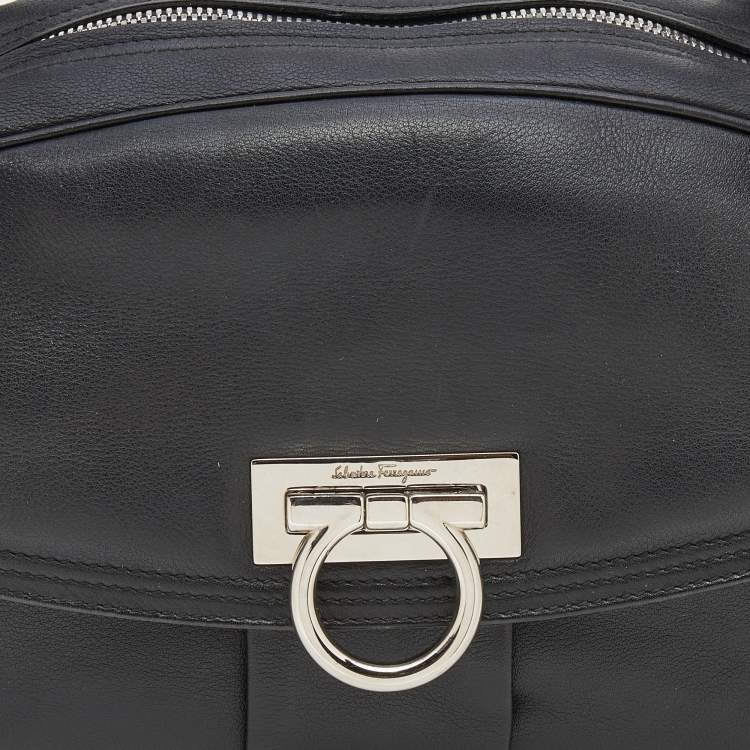 Pre Owned Salvatore Ferragamo Black Leather Gancini Satchel Bag