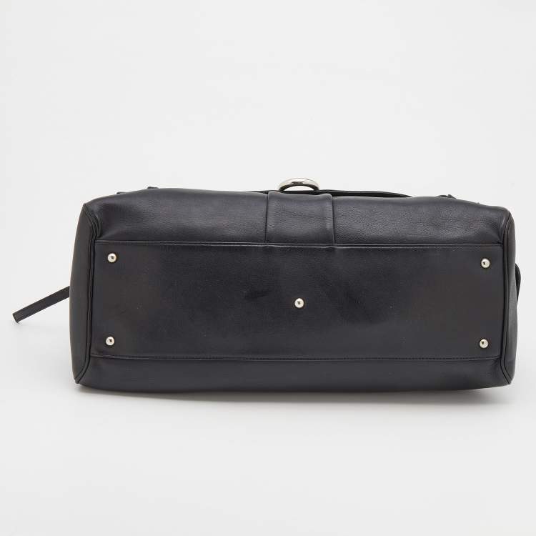 Pre Owned Salvatore Ferragamo Black Leather Gancini Satchel Bag