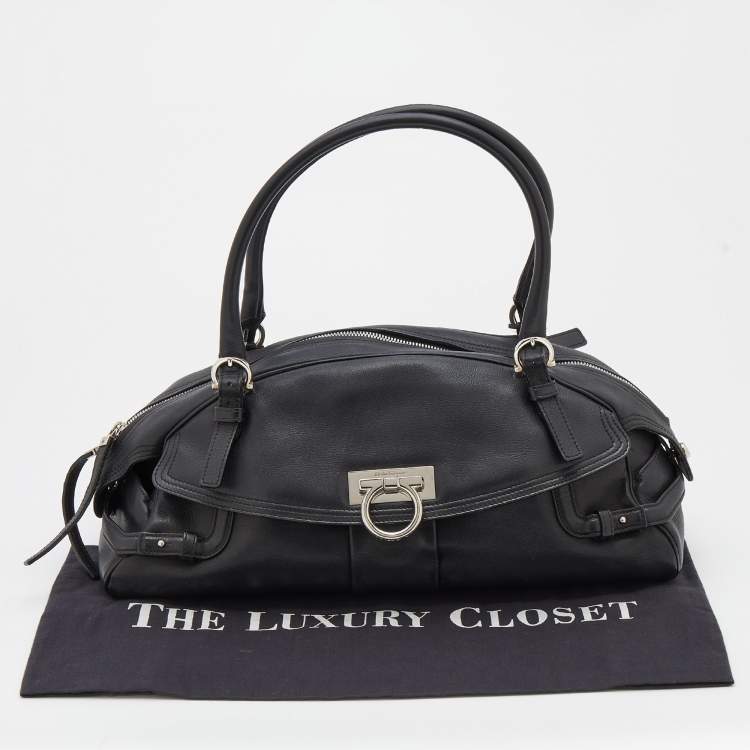 Pre Owned Salvatore Ferragamo Black Leather Gancini Satchel Bag