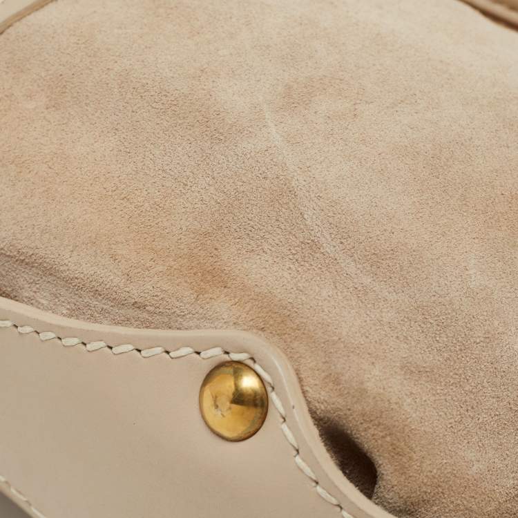 Pre Owned Salvatore Ferragamo Beige Suede Gancini Shoulder Bag