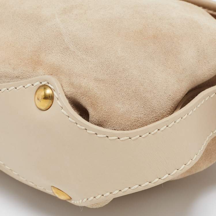 Pre Owned Salvatore Ferragamo Beige Suede Gancini Shoulder Bag