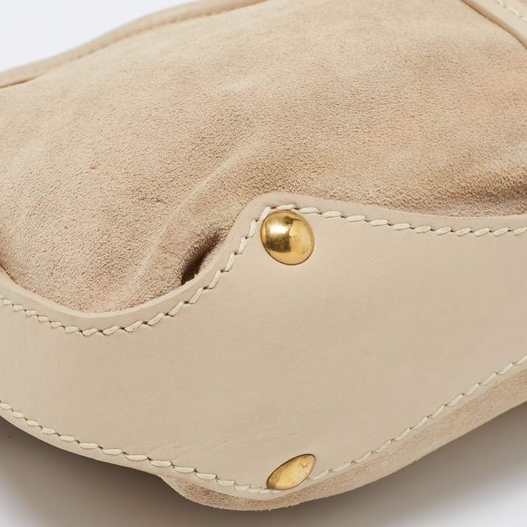 Pre Owned Salvatore Ferragamo Beige Suede Gancini Shoulder Bag