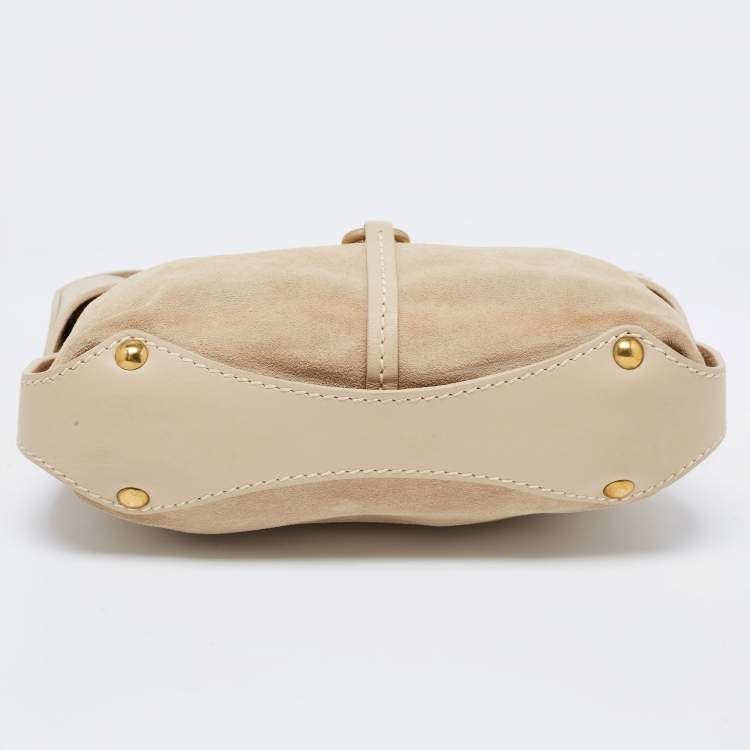 Pre Owned Salvatore Ferragamo Beige Suede Gancini Shoulder Bag