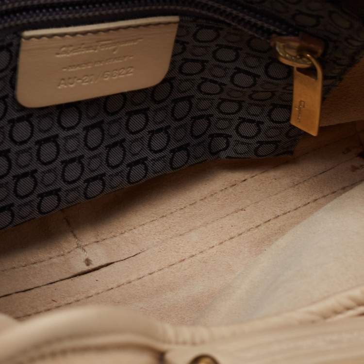 Pre Owned Salvatore Ferragamo Beige Suede Gancini Shoulder Bag