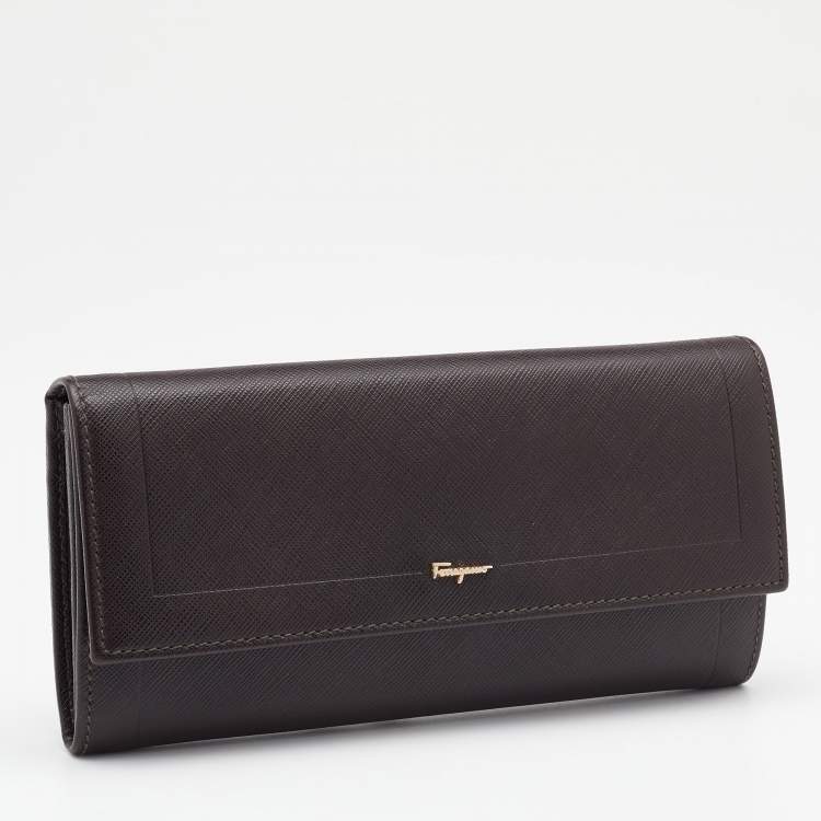 Pre Owned Salvatore Ferragamo Dark Brown Leather Continental Wallet