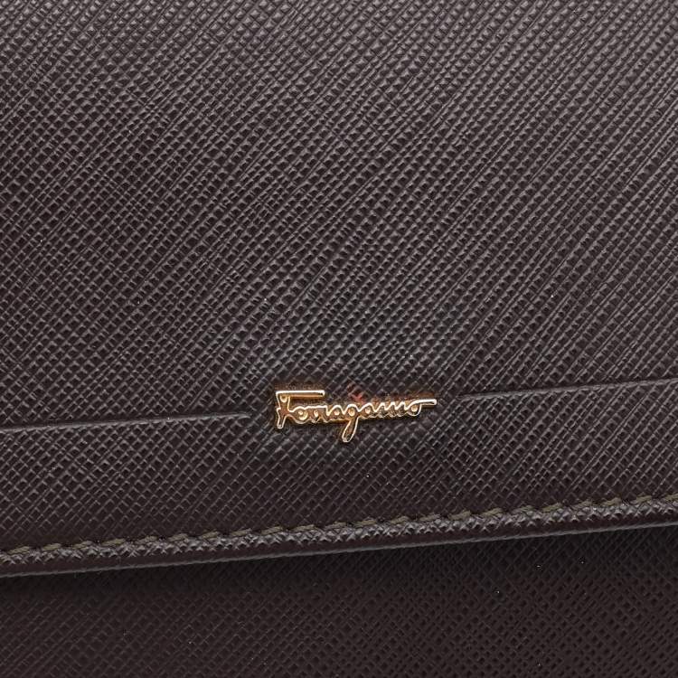 Pre Owned Salvatore Ferragamo Dark Brown Leather Continental Wallet