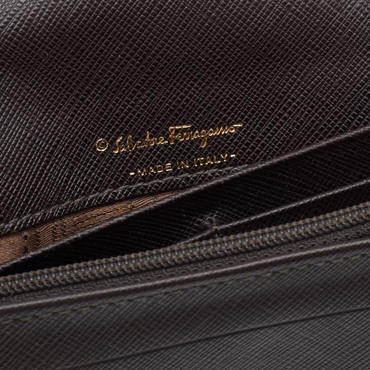 Pre Owned Salvatore Ferragamo Dark Brown Leather Continental Wallet