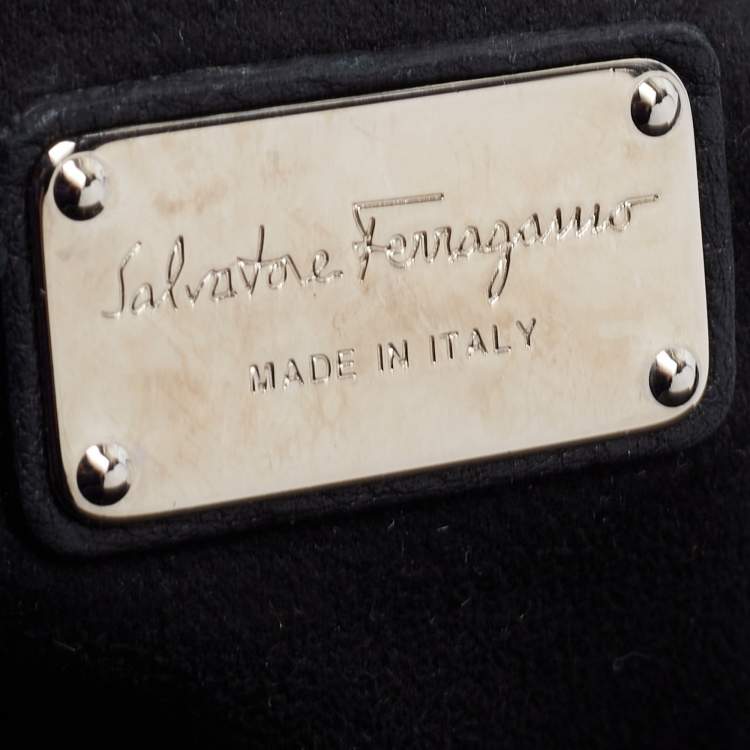 Pre Owned Salvatore Ferragamo Black Grained Leather Medium Verve Tote