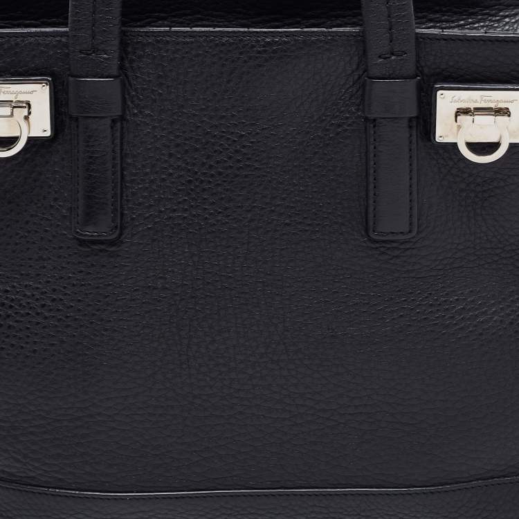 Pre Owned Salvatore Ferragamo Black Grained Leather Medium Verve Tote