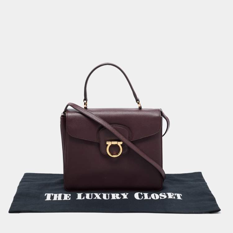 Pre Owned Salvatore Ferragamo Burgundy Leather  Kelly Top Handle Bag
