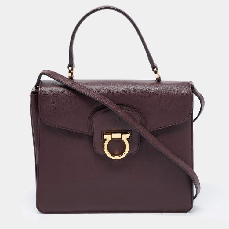 Pre Owned Salvatore Ferragamo Burgundy Leather  Kelly Top Handle Bag