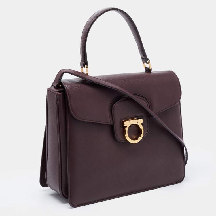 Pre Owned Salvatore Ferragamo Burgundy Leather  Kelly Top Handle Bag