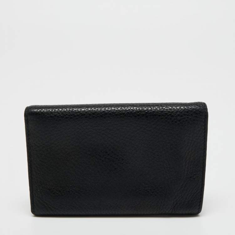 Pre Owned Salvatore Ferragamo Black Grained Leather Gancini Trifolfd Wallet