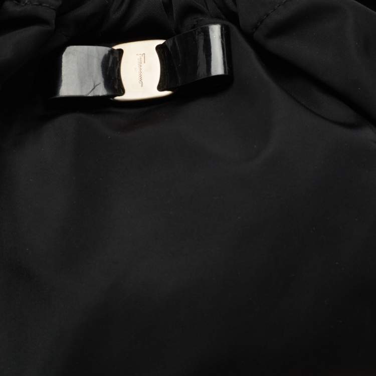 Pre Owned Salvatore Ferragamo Black Nylon and Patent Leather Hobo