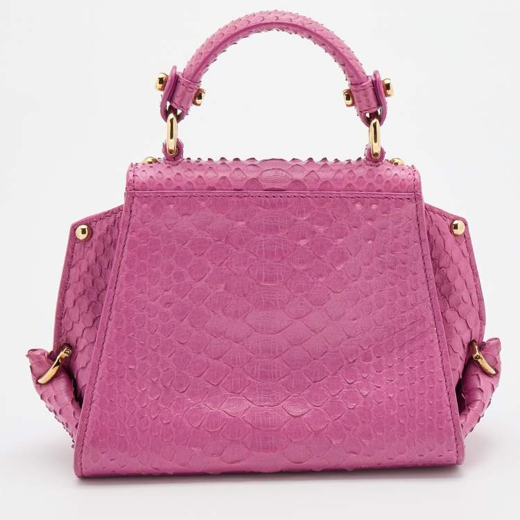 Pre Owned Salvatore Ferragamo Pink Python Mini Sofia Top Handle Bag