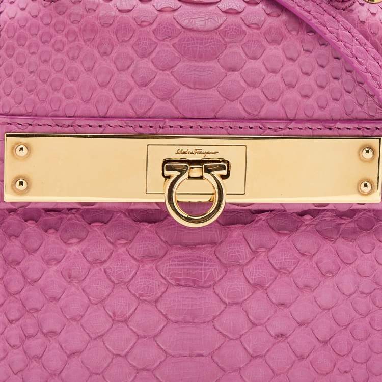 Pre Owned Salvatore Ferragamo Pink Python Mini Sofia Top Handle Bag