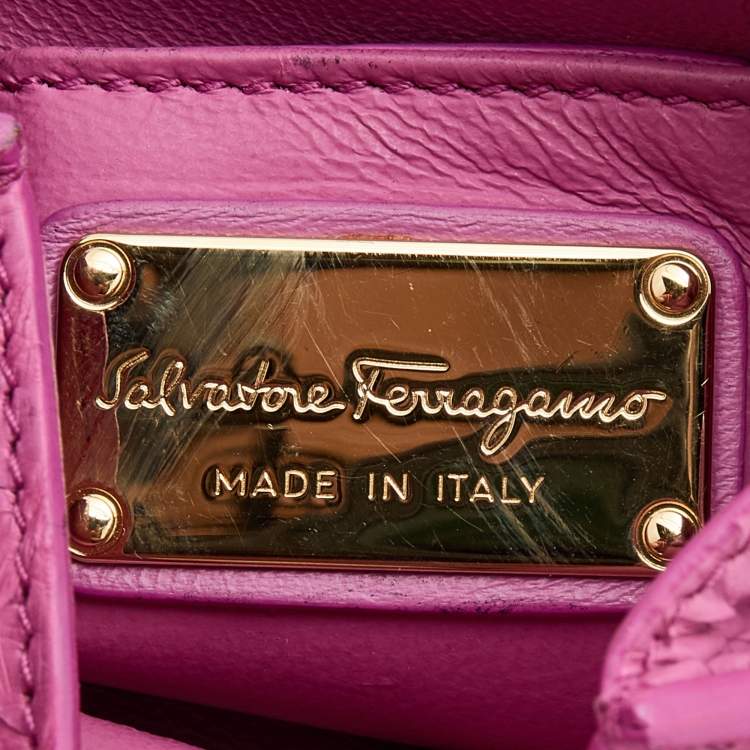 Pre Owned Salvatore Ferragamo Pink Python Mini Sofia Top Handle Bag