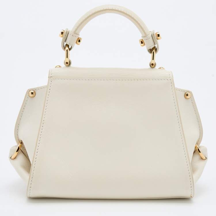 Pre Owned Salvatore Ferragamo White Leather Mini Sofia Top Handle Bag