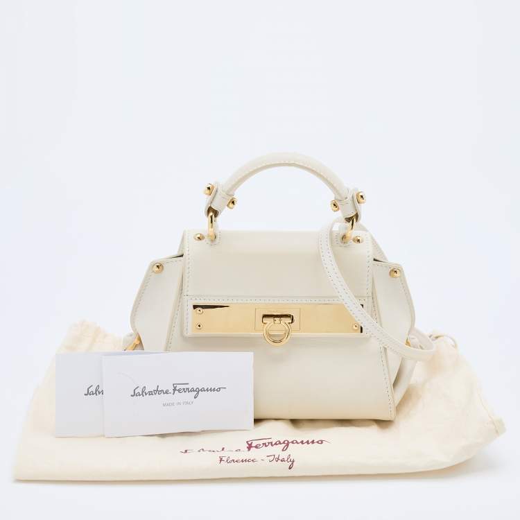 Pre Owned Salvatore Ferragamo White Leather Mini Sofia Top Handle Bag