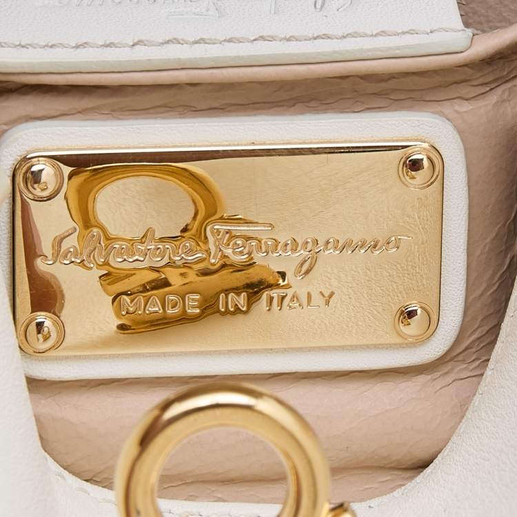 Pre Owned Salvatore Ferragamo White Leather Mini Sofia Top Handle Bag