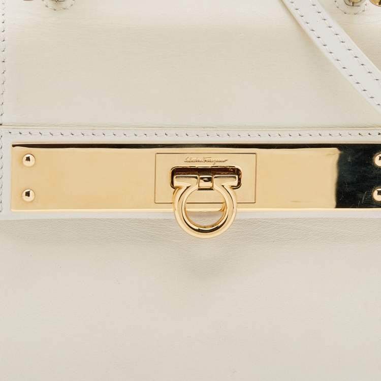 Pre Owned Salvatore Ferragamo White Leather Mini Sofia Top Handle Bag