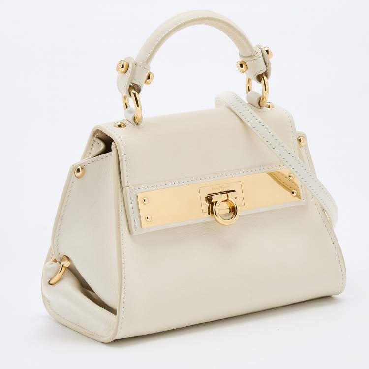 Pre Owned Salvatore Ferragamo White Leather Mini Sofia Top Handle Bag