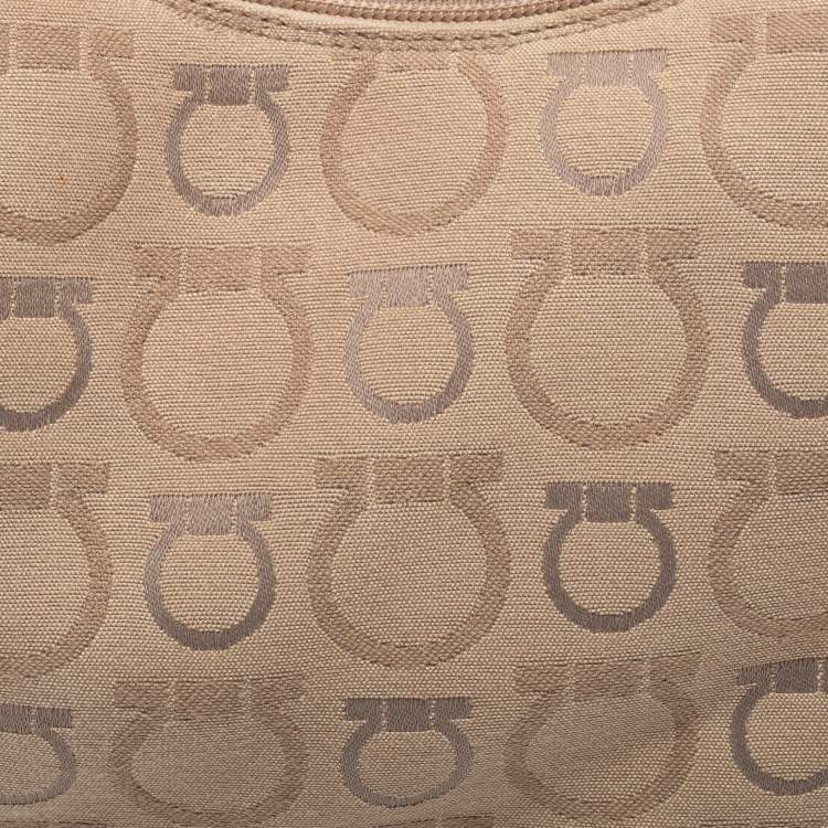 Pre Owned Salvatore Ferragamo Beige/Brown Leather And Canvas Hobo