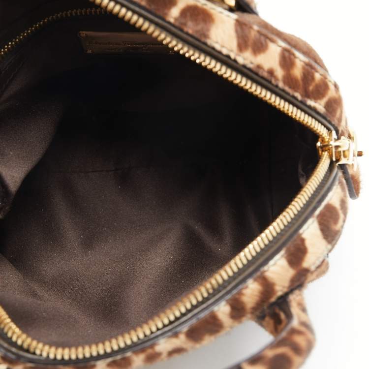 Pre Owned Salvatore Ferragamo Brown/Beige Calf Hair and Suede Fiamma Satchel