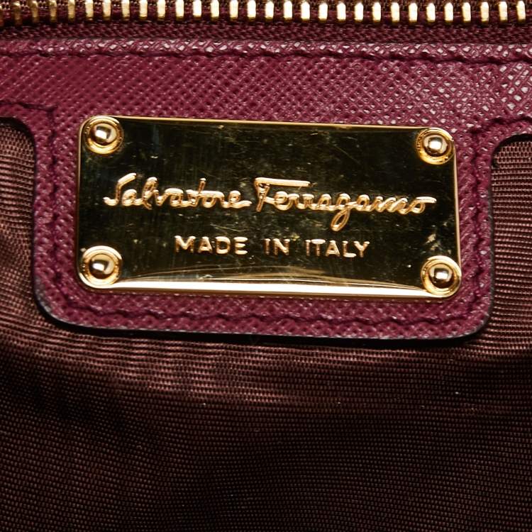 Pre Owned Salvatore Ferragamo Purple Leather Vara Bow Chain Shoulder Bag