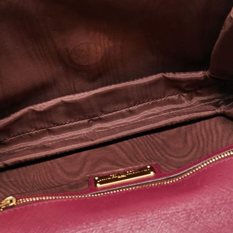 Pre Owned Salvatore Ferragamo Purple Leather Vara Bow Chain Shoulder Bag