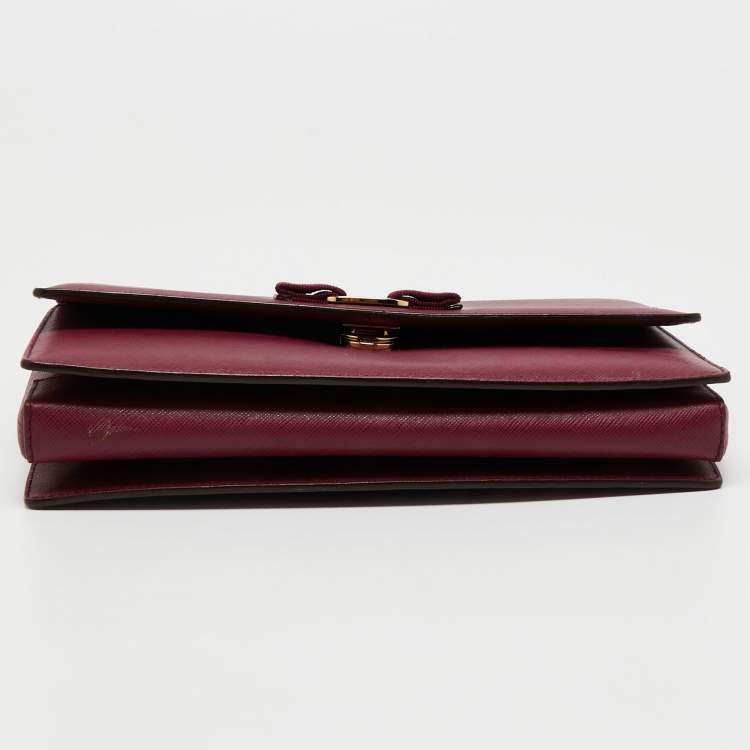 Pre Owned Salvatore Ferragamo Purple Leather Vara Bow Chain Shoulder Bag