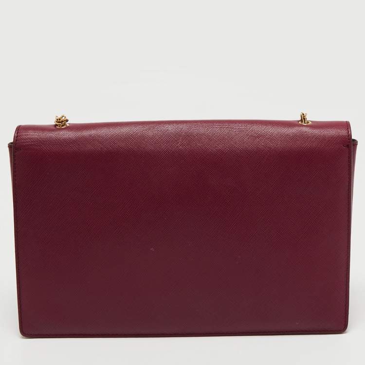 Pre Owned Salvatore Ferragamo Purple Leather Vara Bow Chain Shoulder Bag