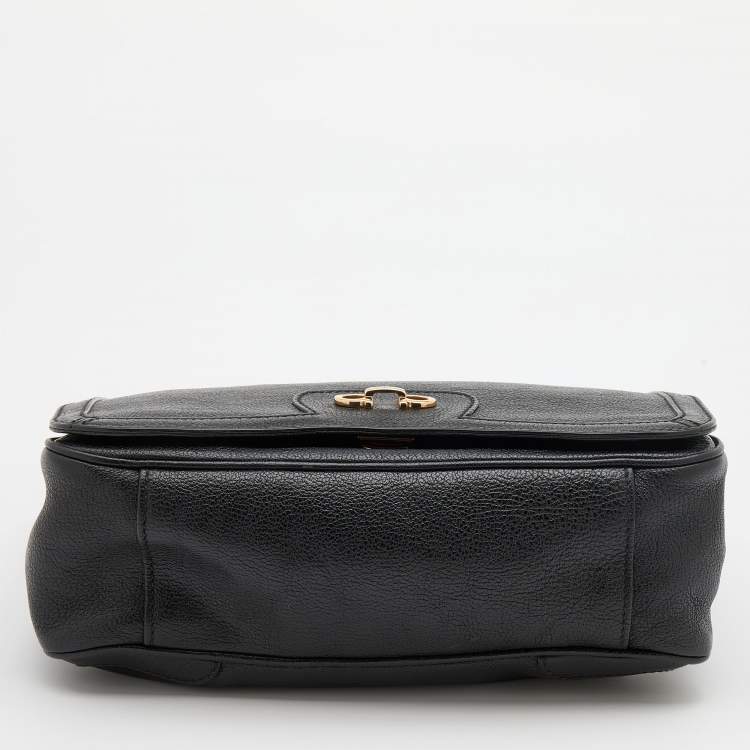 Pre Owned Salvatore Ferragamo Black Leather Gancini Flap Shoulder Bag