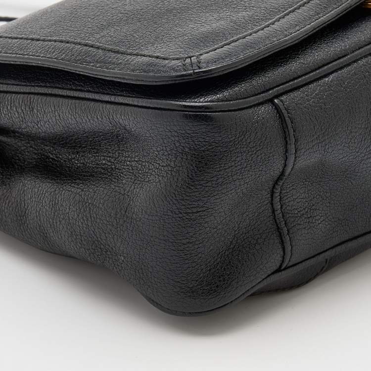 Pre Owned Salvatore Ferragamo Black Leather Gancini Flap Shoulder Bag