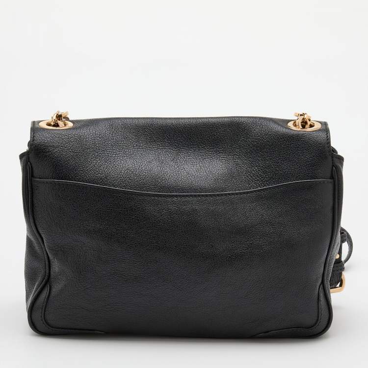 Pre Owned Salvatore Ferragamo Black Leather Gancini Flap Shoulder Bag